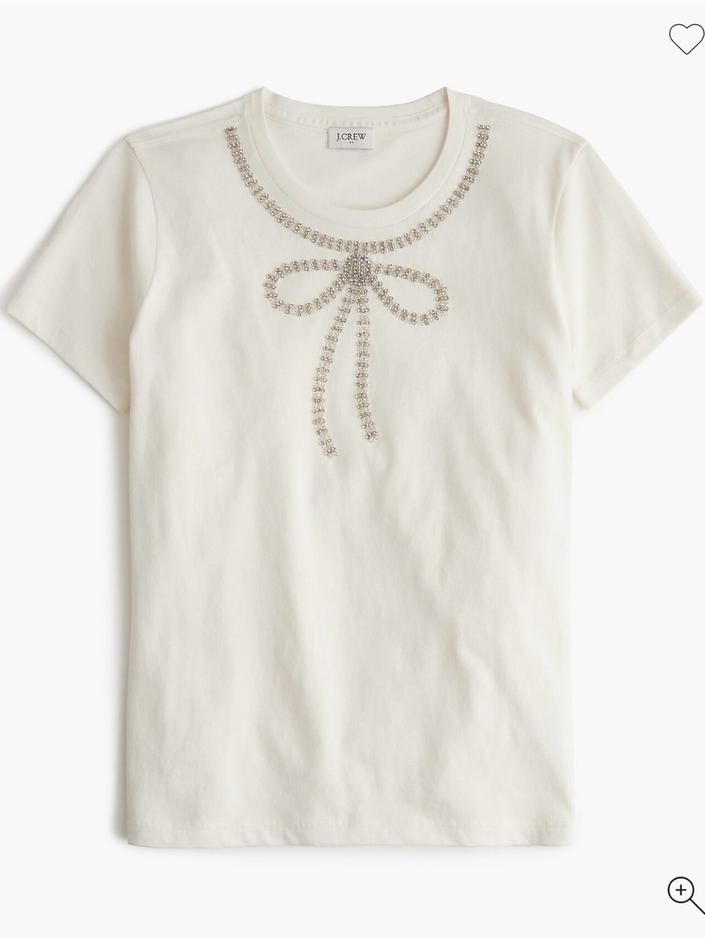 J. Crew Cream Embellished Bow Short-Sleeve Tee CO292